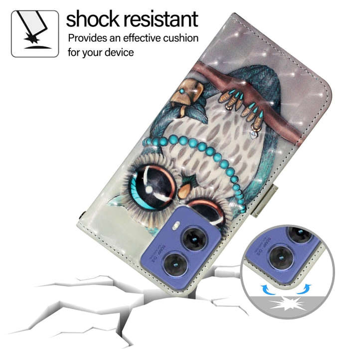 For Motorola Moto G85 3D Painting Horizontal Flip Leather Phone Case(Grey Owl)