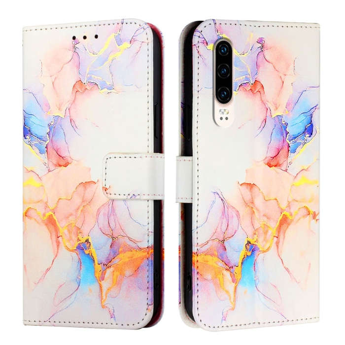 For Huawei P30 PT003 Marble Pattern Flip Leather Phone Case(Marble White)