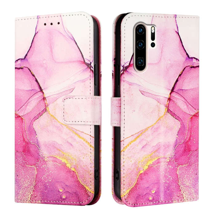 For Huawei P30 Pro PT003 Marble Pattern Flip Leather Phone Case(Pink Purple Gold)