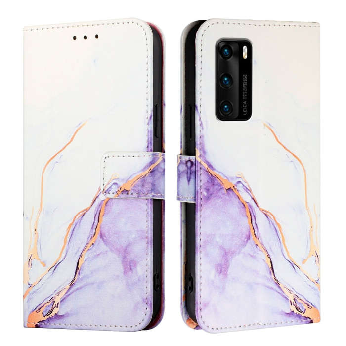 For Huawei P40 PT003 Marble Pattern Flip Leather Phone Case(White Purple)