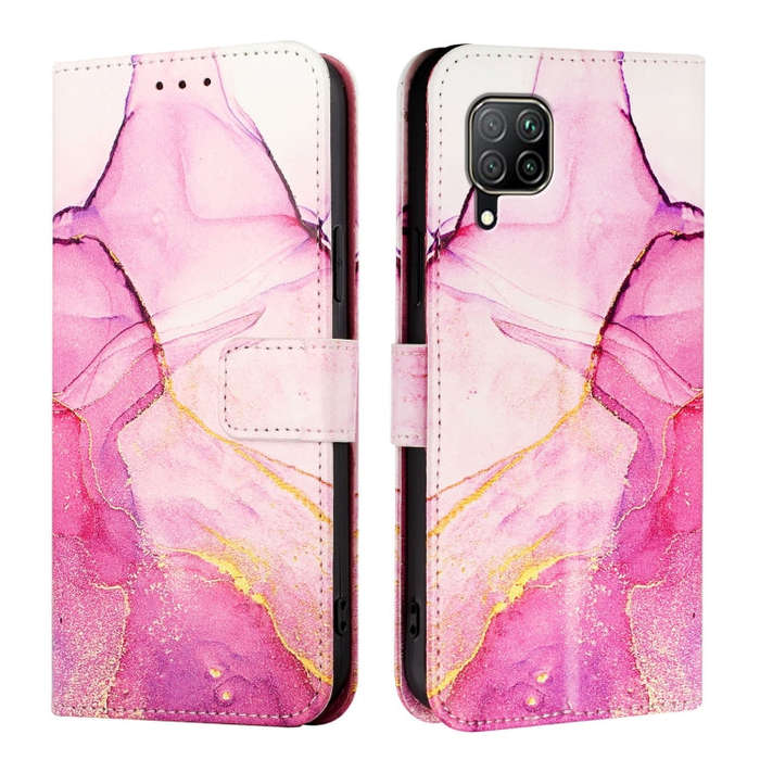 For Huawei P40 lite / nova 6 SE PT003 Marble Pattern Flip Leather Phone Case(Pink Purple Gold)