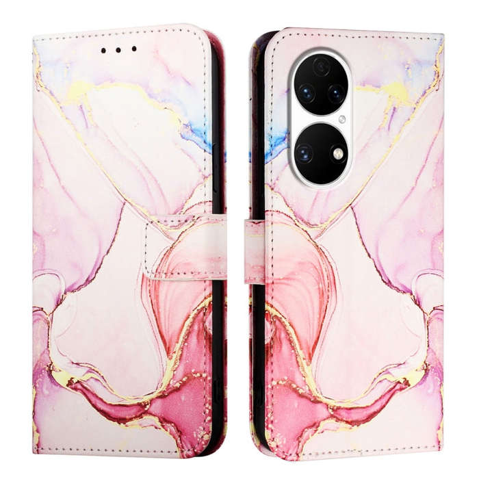 For Huawei P50 Pro PT003 Marble Pattern Flip Leather Phone Case(Rose Gold)