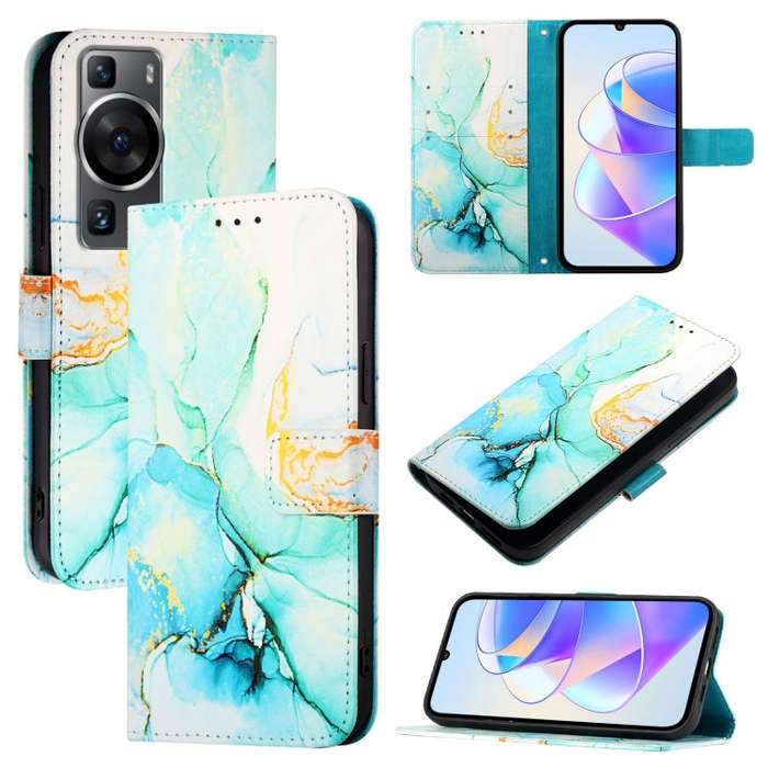 For Huawei P60 / P60 Pro PT003 Marble Pattern Flip Leather Phone Case(Green)
