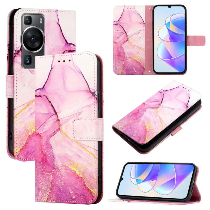 For Huawei P60 / P60 Pro PT003 Marble Pattern Flip Leather Phone Case(Pink Purple Gold)