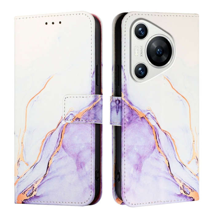 For Huawei Pura 70 PT003 Marble Pattern Flip Leather Phone Case(White Purple)