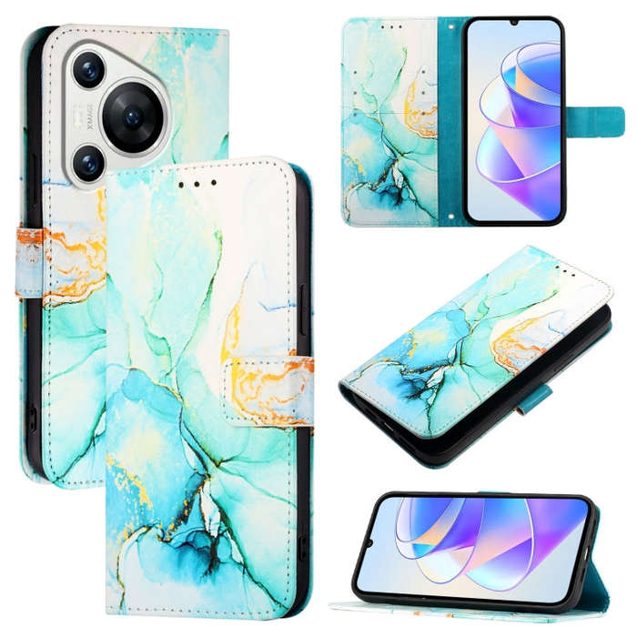 For Huawei Pura 70 PT003 Marble Pattern Flip Leather Phone Case(Green)