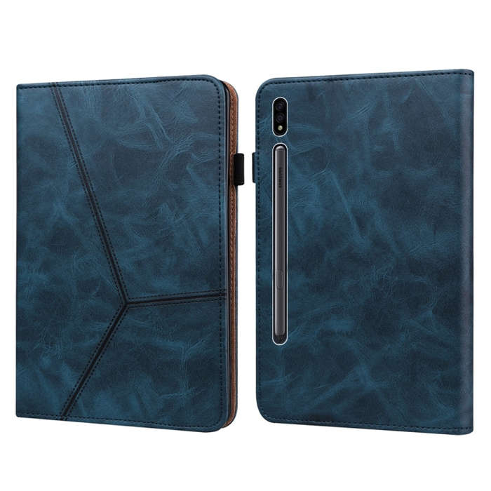 For Samsung Galaxy Tab S9 / S9 FE Solid Color Stripe Embossed Leather Tablet Case(Blue)