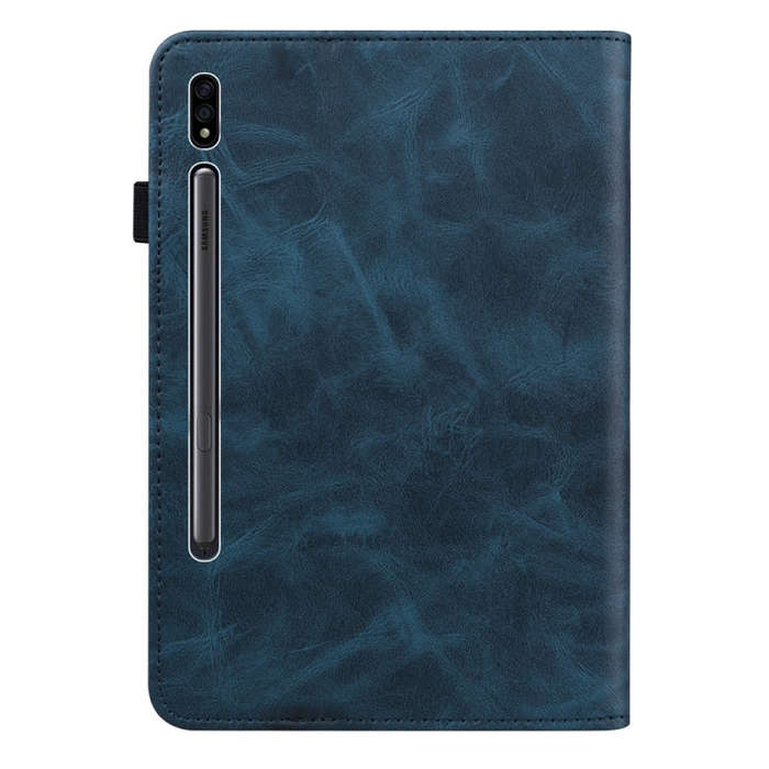 For Samsung Galaxy Tab S9 / S9 FE Solid Color Stripe Embossed Leather Tablet Case(Blue)