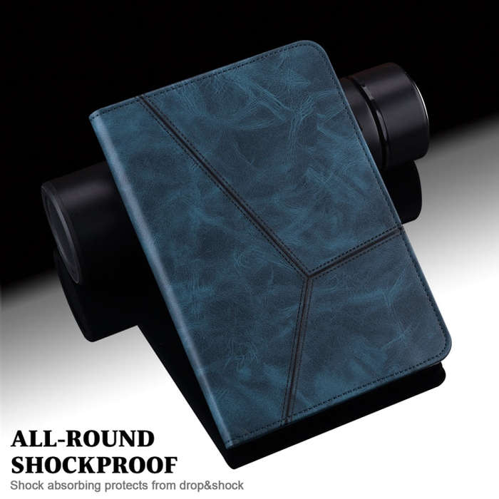 For Samsung Galaxy Tab S9 / S9 FE Solid Color Stripe Embossed Leather Tablet Case(Blue)