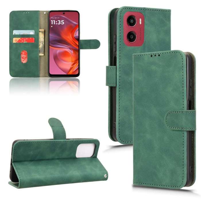 For Motorola Moto G05 / E15 Skin Feel Magnetic Flip Leather Phone Case(Green)