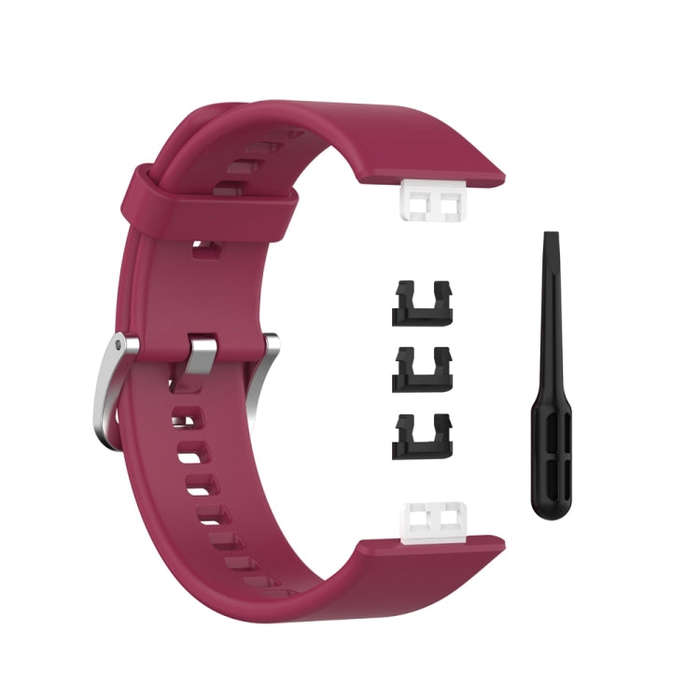 For Huawei Watch Fit Special Edition Silicone Silver Steel Buckle Watch Band(Wine Red)