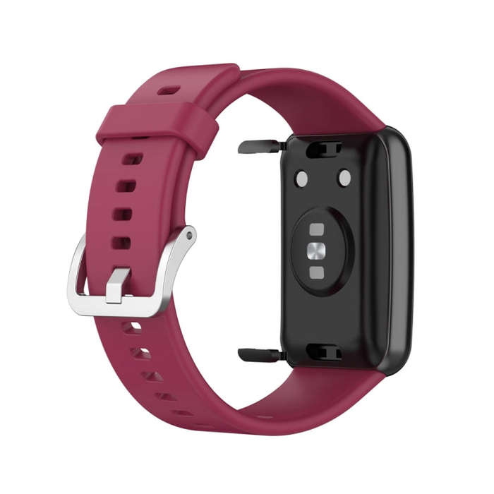 For Huawei Watch Fit Special Edition Silicone Silver Steel Buckle Watch Band(Wine Red)