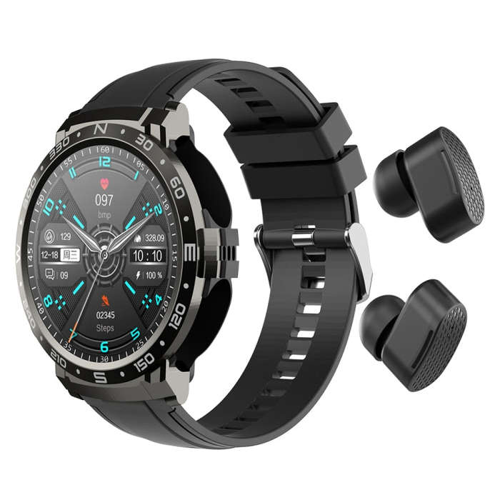 M68 Plus 1.52 inch Round Screen 2 in 1 Bluetooth Earphone Smart Watch, 512MB Memory Support Healt...