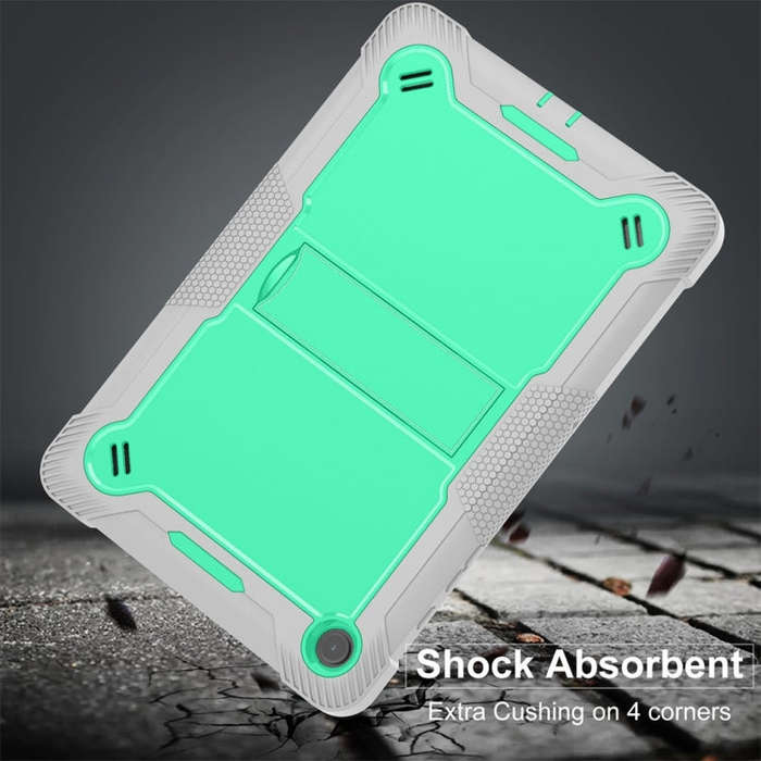 For Samsung Galaxy Tab A9+ Shockproof Silicone Hybrid PC Tablet Case with Holder(Mint Green + Grey)