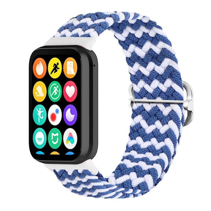 For Xiaomi Smart Band 9 Pro / 8 Pro 18mm Buckle Nylon Braided Watch Band(Wave Pattern Blue White)