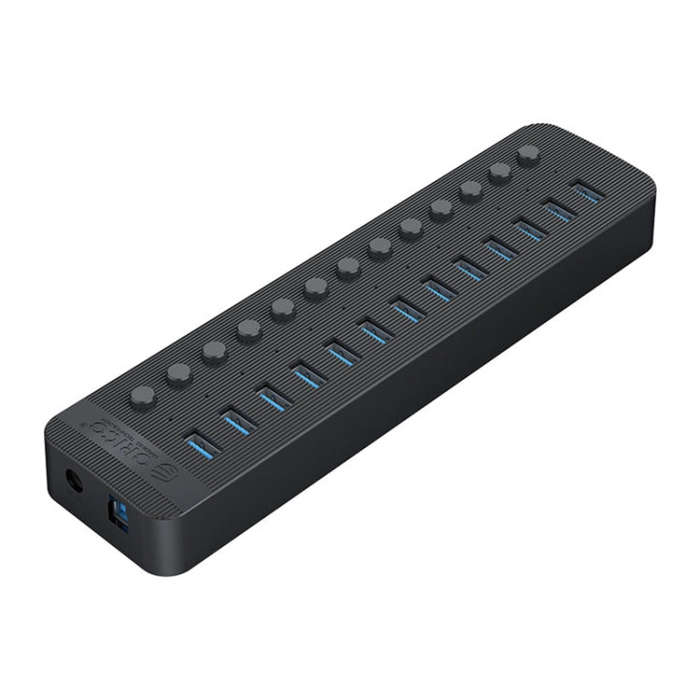 ORICO CT2U3-13AB Plastic Stripes 13 Ports USB 3.0 HUB with Individual Switches, Plug:EU Plug(Black)