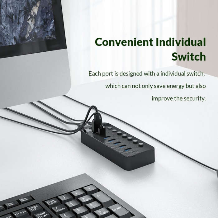 ORICO CT2U3-13AB Plastic Stripes 13 Ports USB 3.0 HUB with Individual Switches, Plug:EU Plug(Black)