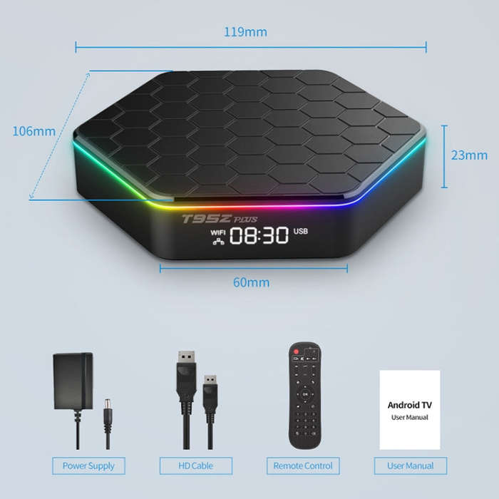 T95Z Plus 8K WiFi6 Android 12.0 Smart TV Box with Remote Control, 2GB+16GB, Allwinner H618 Quad-C...