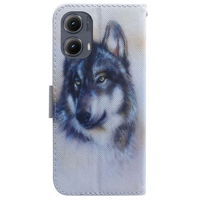 For Motorola Edge 2024 Coloured Drawing Flip Leather Phone Case(White Wolf)