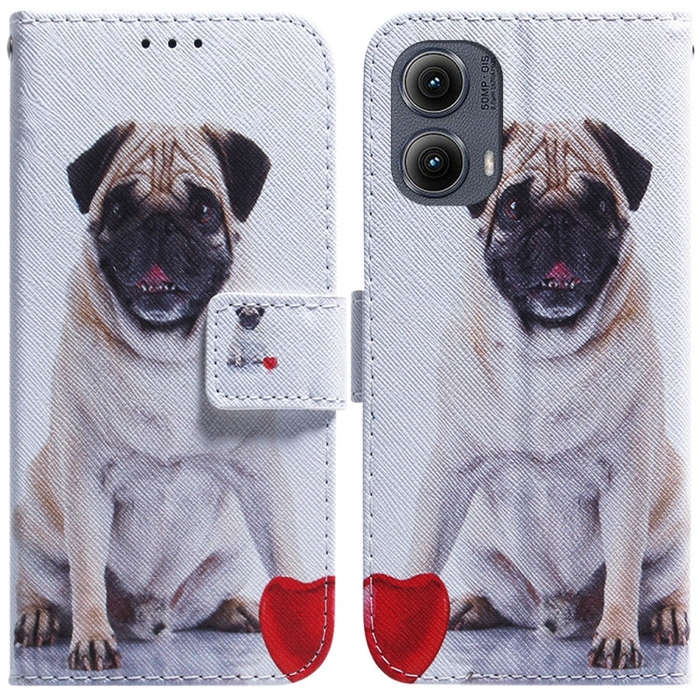 For Motorola Edge 2024 Coloured Drawing Flip Leather Phone Case(Pug)
