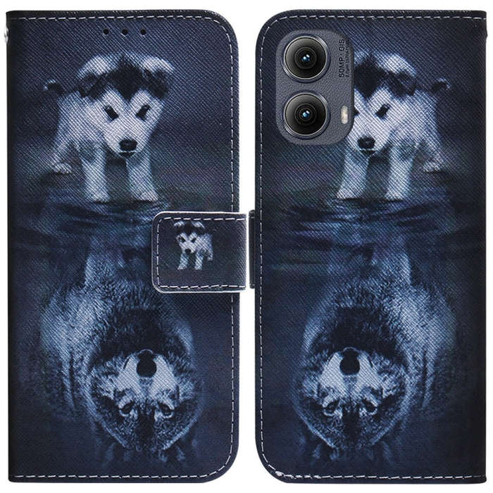 For Motorola Edge 2024 Coloured Drawing Flip Leather Phone Case(Wolf and Dog)