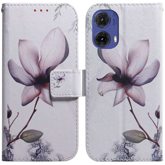 For Motorola Moto G85 Coloured Drawing Flip Leather Phone Case(Magnolia)