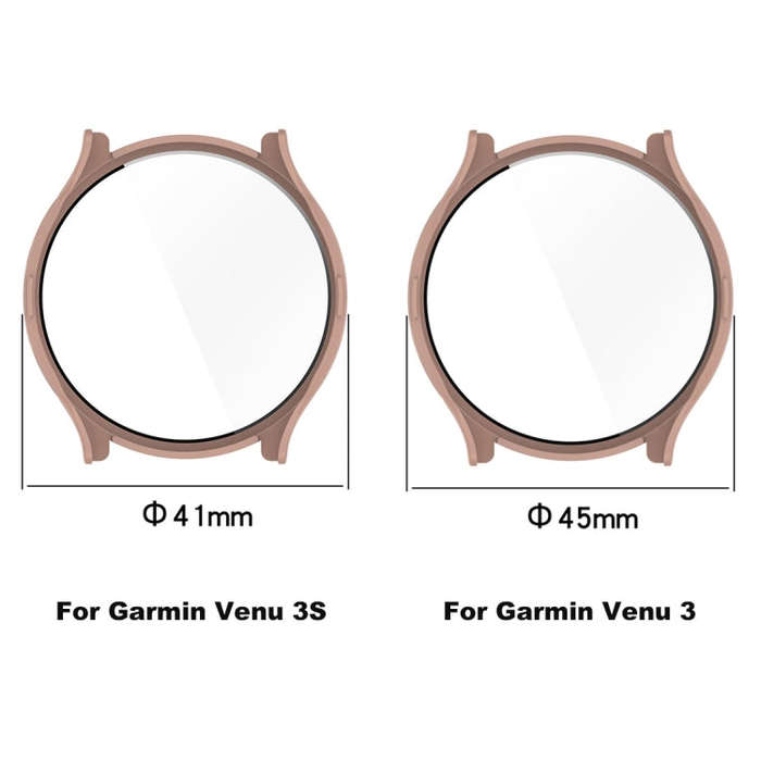 For Garmin Venu 3S PC + Tempered Glass Film Integrated Watch Case(Pink)