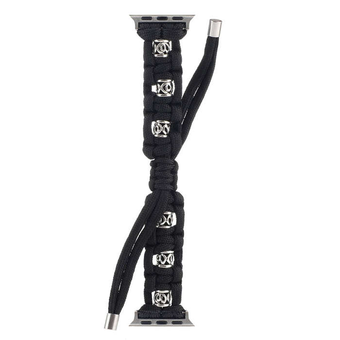 For Apple Watch Ultra 2 49mm Silk Silver Beads Braided Watch Band(Black)