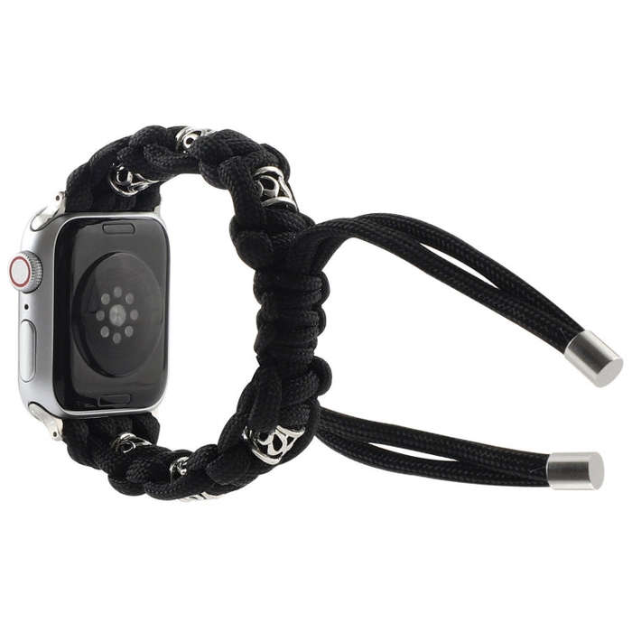 For Apple Watch Ultra 2 49mm Silk Silver Beads Braided Watch Band(Black)