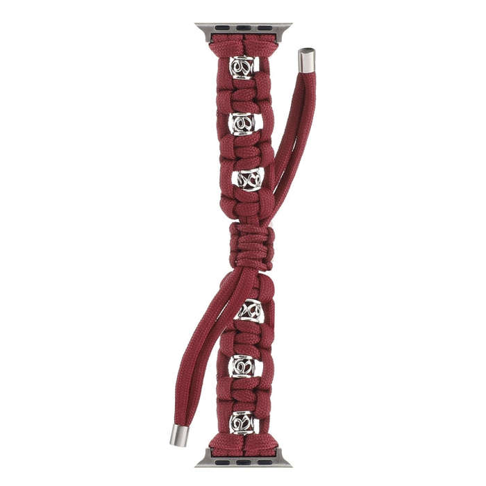 For Apple Watch Ultra 2 49mm Silk Silver Beads Braided Watch Band(Wine Red)