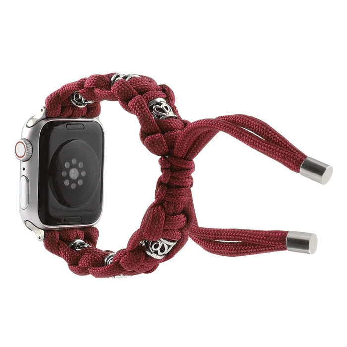 For Apple Watch Ultra 2 49mm Silk Silver Beads Braided Watch Band(Wine Red)