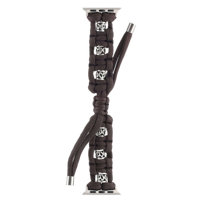 For Apple Watch Ultra 49mm Silk Silver Beads Braided Watch Band(Coffee)