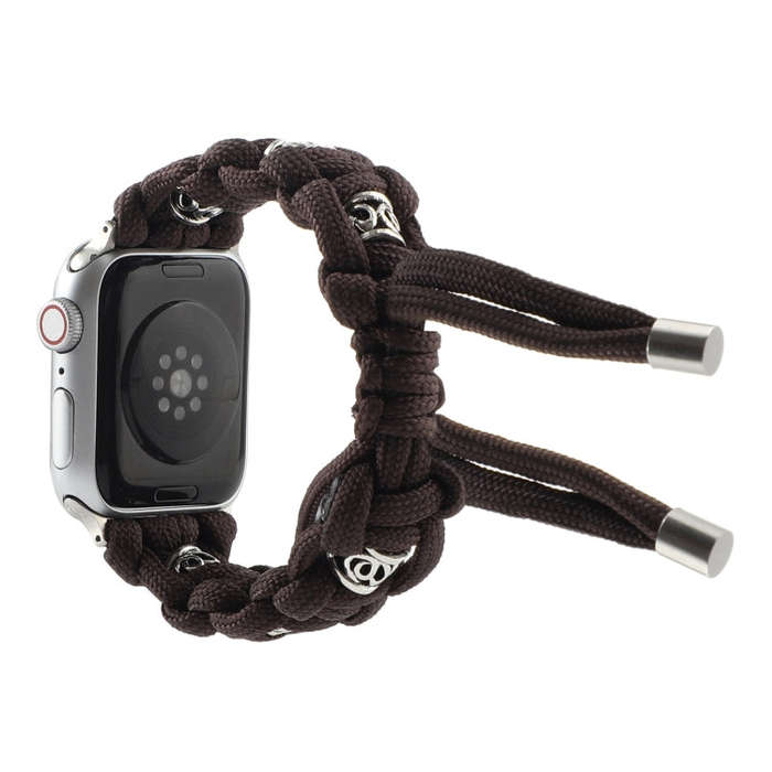 For Apple Watch Ultra 49mm Silk Silver Beads Braided Watch Band(Coffee)