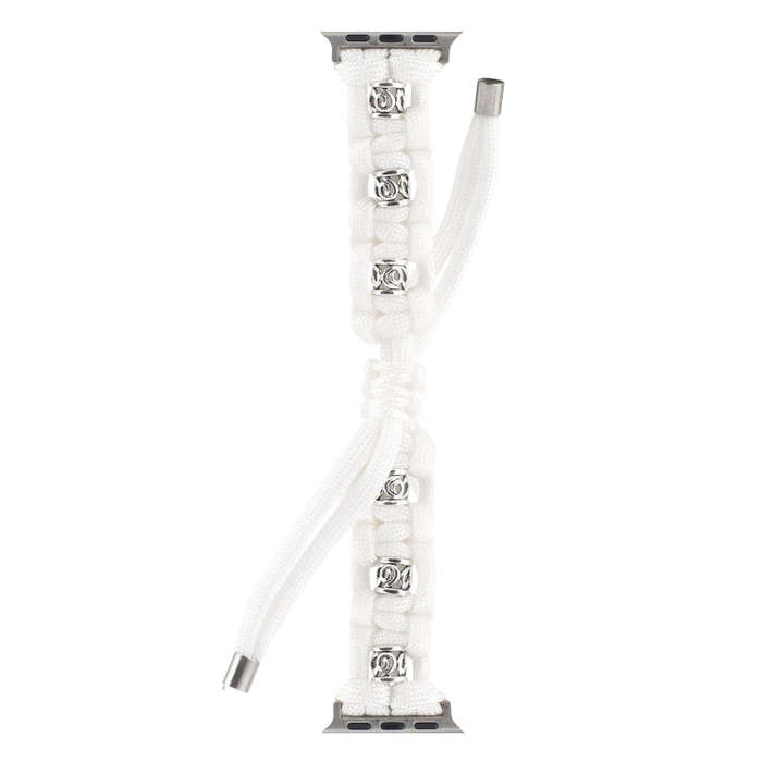 For Apple Watch Ultra 49mm Silk Silver Beads Braided Watch Band(White)