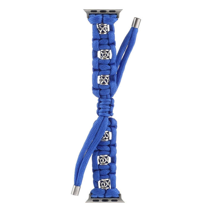 For Apple Watch Series 8 41mm Silk Silver Beads Braided Watch Band(Blue)