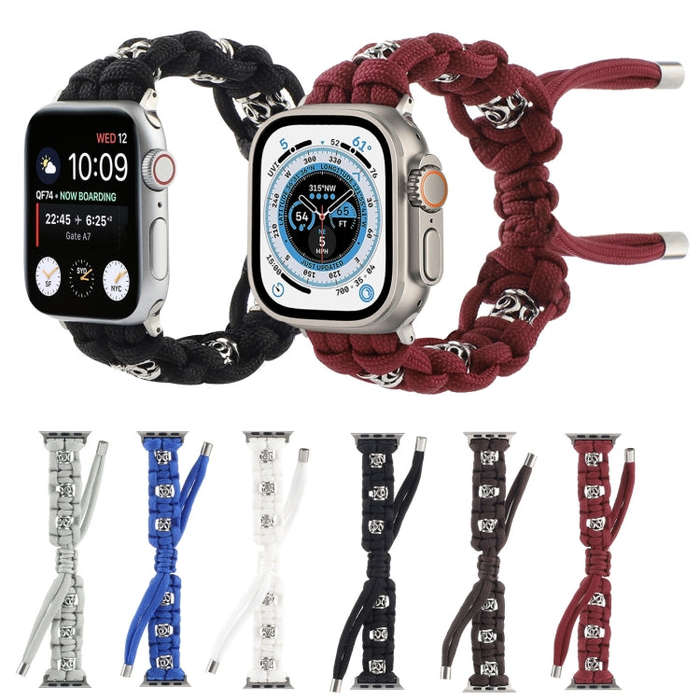 For Apple Watch SE 2023 40mm Silk Silver Beads Braided Watch Band(White)