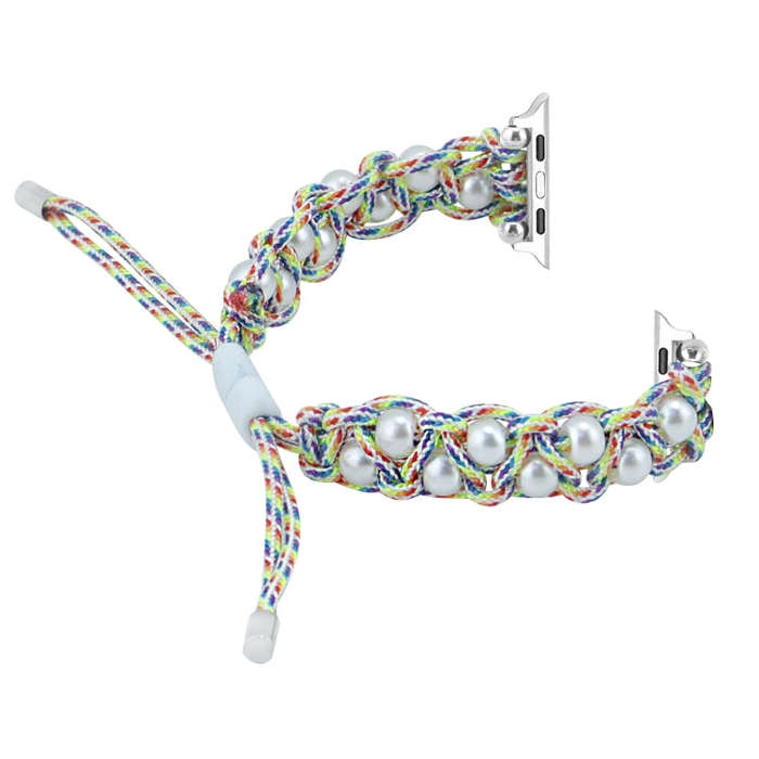 For Apple Watch Series 9 45mm Paracord Gypsophila Beads Drawstring Braided Watch Band(Rainbow)