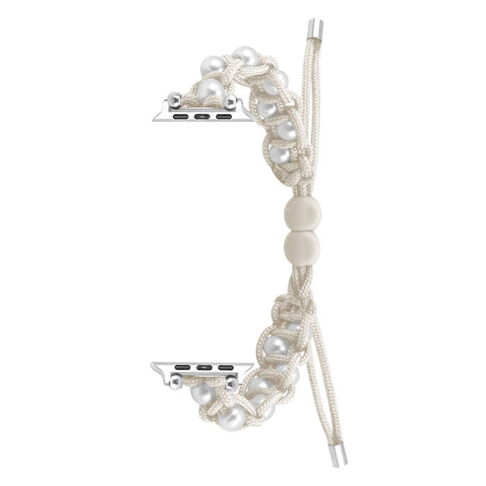 For Apple Watch Series 9 41mm Paracord Gypsophila Beads Drawstring Braided Watch Band(White)