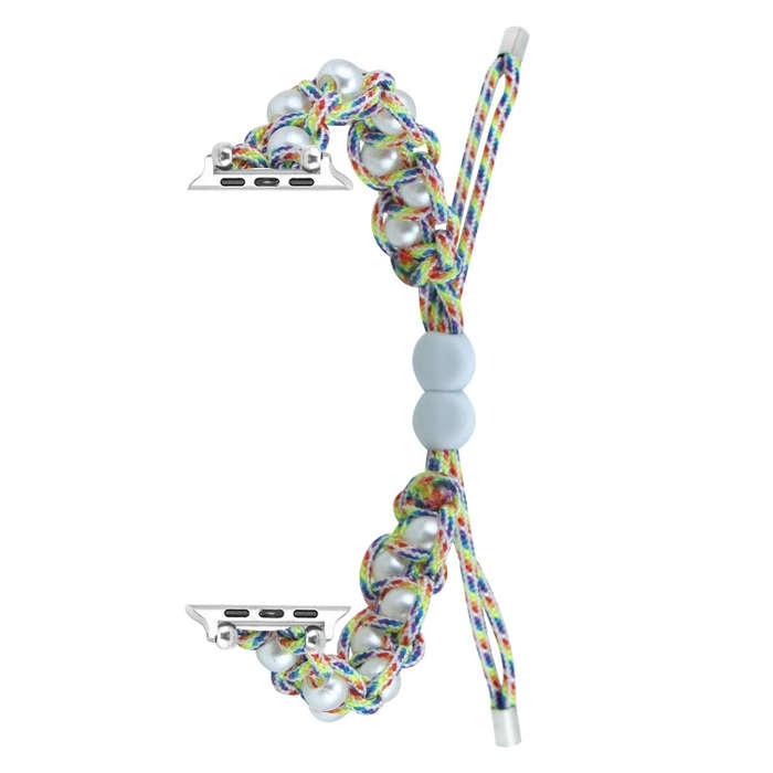 For Apple Watch Series 9 41mm Paracord Gypsophila Beads Drawstring Braided Watch Band(Rainbow)
