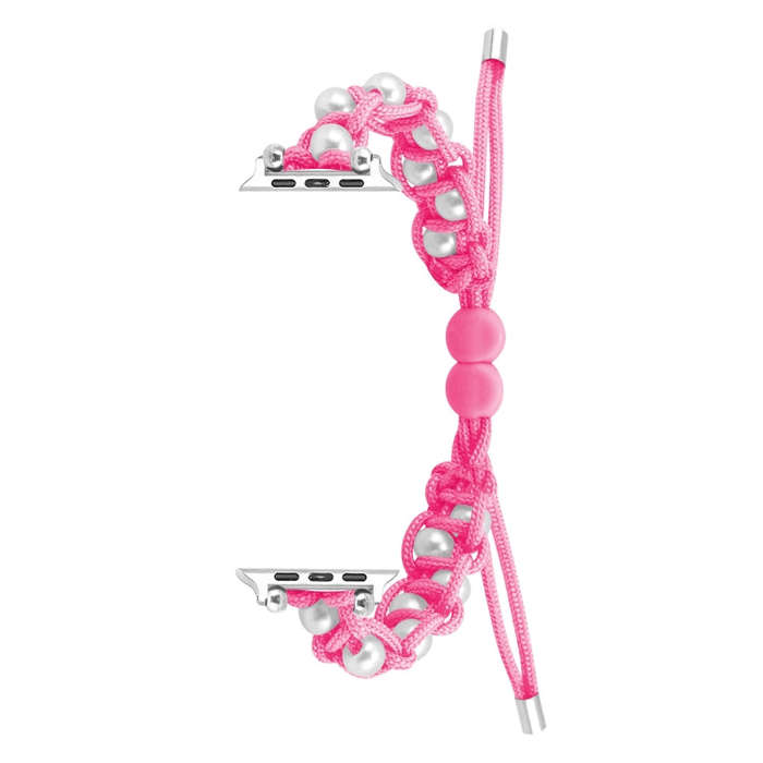 For Apple Watch Series 8 45mm Paracord Gypsophila Beads Drawstring Braided Watch Band(Pink)