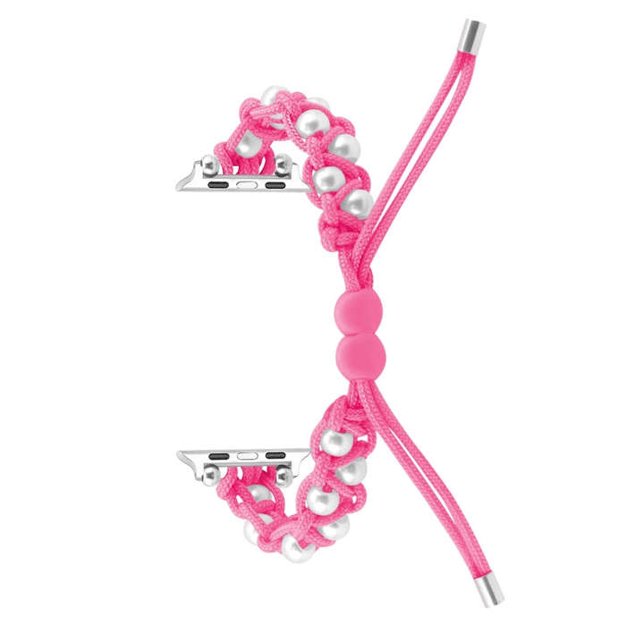For Apple Watch Series 7 41mm Paracord Gypsophila Beads Drawstring Braided Watch Band(Pink)