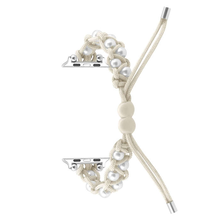 For Apple Watch Series 3 42mm Paracord Gypsophila Beads Drawstring Braided Watch Band(White)