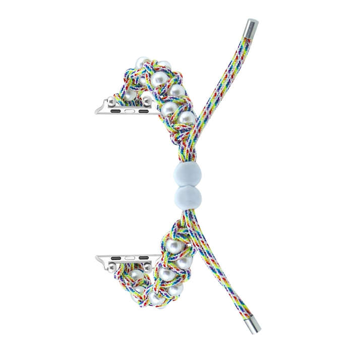 For Apple Watch 42mm Paracord Gypsophila Beads Drawstring Braided Watch Band(Rainbow)