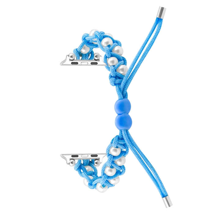 For Apple Watch 38mm Paracord Gypsophila Beads Drawstring Braided Watch Band(Blue)