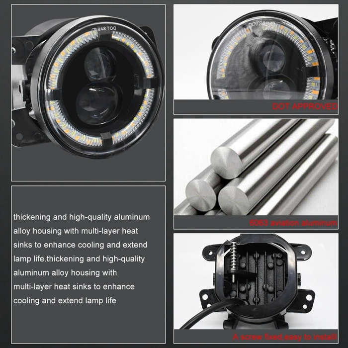 For Jeep Wrangler JK 2 Door 2007-2015 Y4 4 inch 1 Pair Light Guide Dual Lens Fog Light(Yellow White)