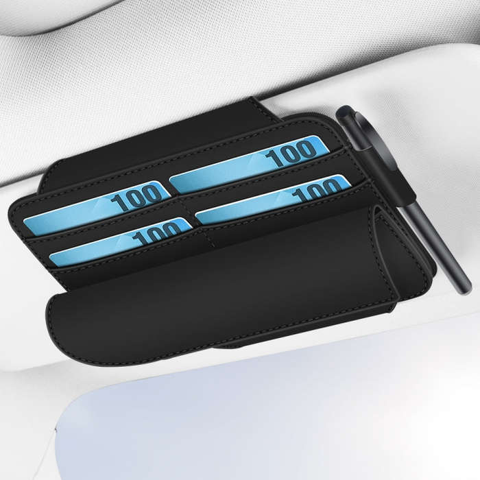 3073 Napa Texture Leather Car Removable Glasses Storage Bag(Black)