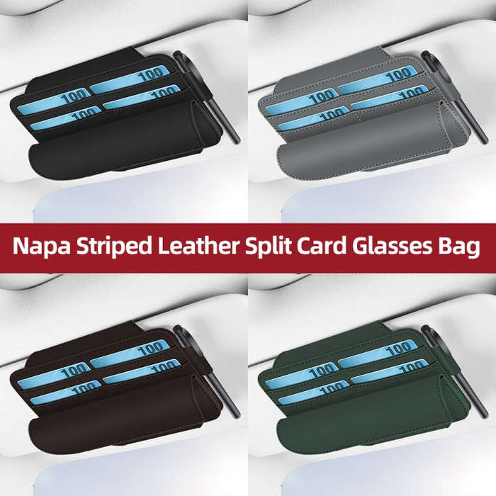 3073 Napa Texture Leather Car Removable Glasses Storage Bag(Black)