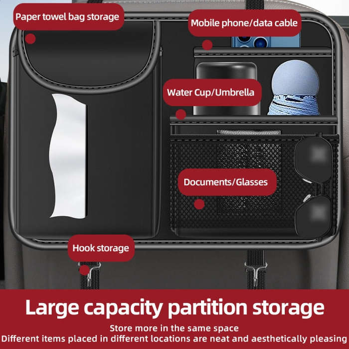 3087 Napa Texture Leather Car Seat Back Storage Bag(Red)
