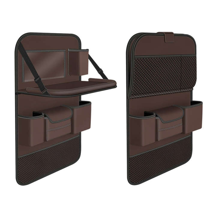 4041 Napa Texture Leather Car Seat Back Storage Bag Folding Dining Table(Brown)