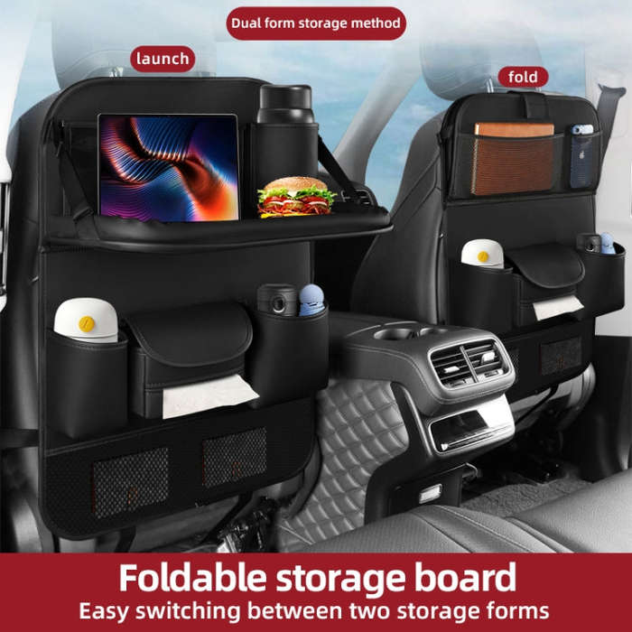 4041 Napa Texture Leather Car Seat Back Storage Bag Folding Dining Table(Brown)